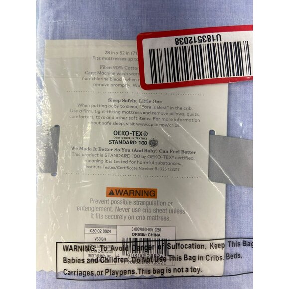 Cloud Island Crib Fitted Sheet Blue 28" X 52" Eco-Melange Waterless Color Oeko-T - Picture 5 of 5